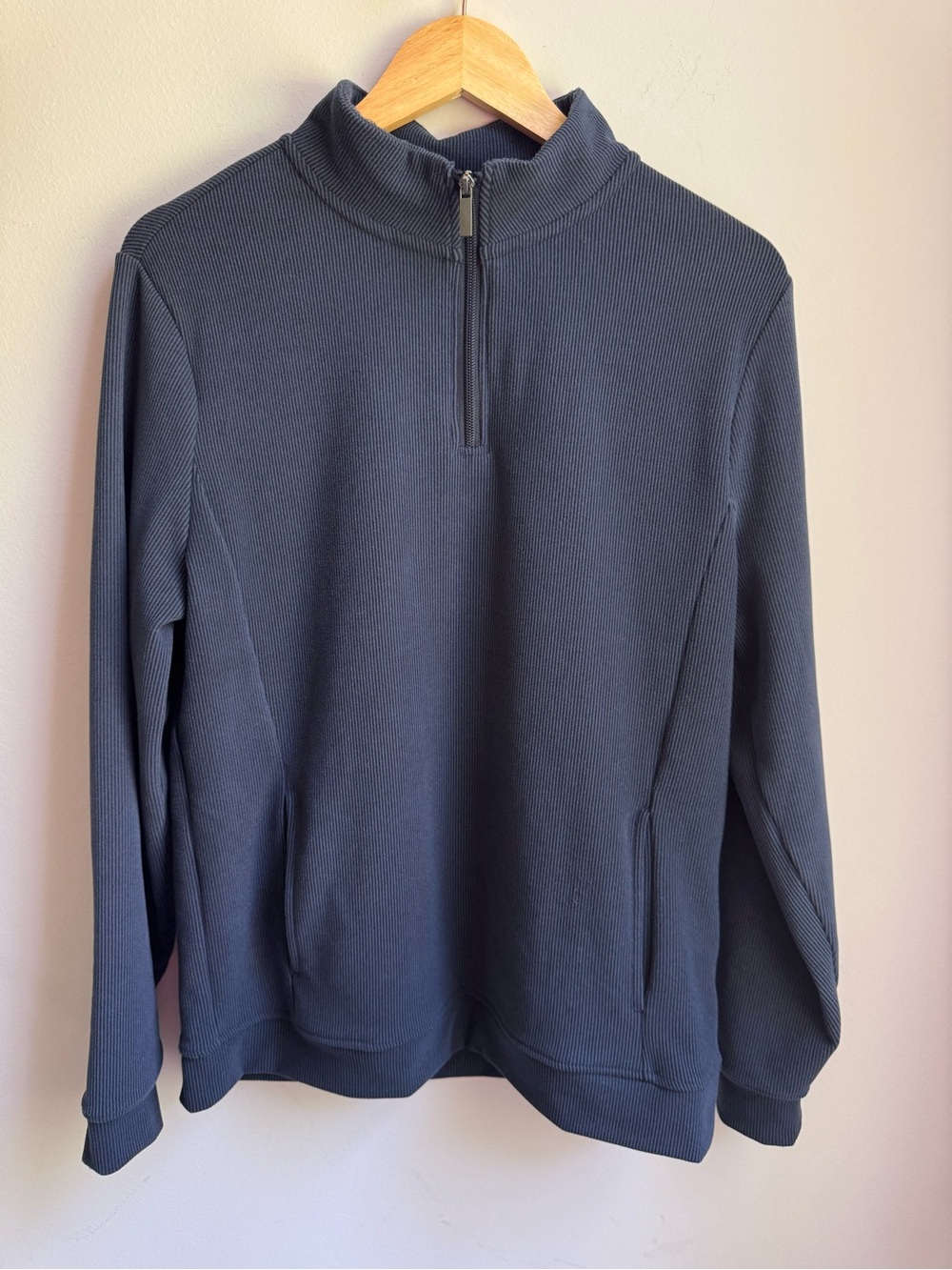Geoffrey Beene Men's Quarter-Zip Ribbed Pullover - Deep Navy Charcoal